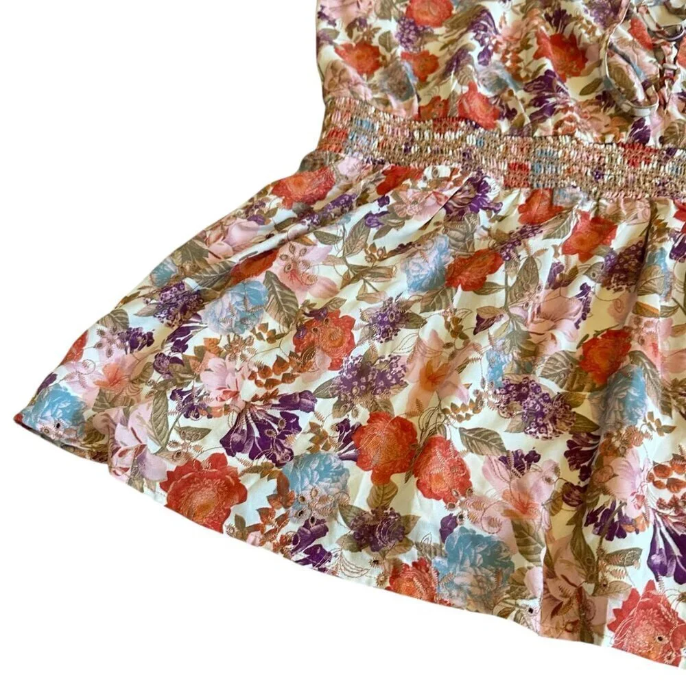 Torrid Colorful Floral Print Blouse Top Shirt Smocked Waist Short Sleeve Size 4x
